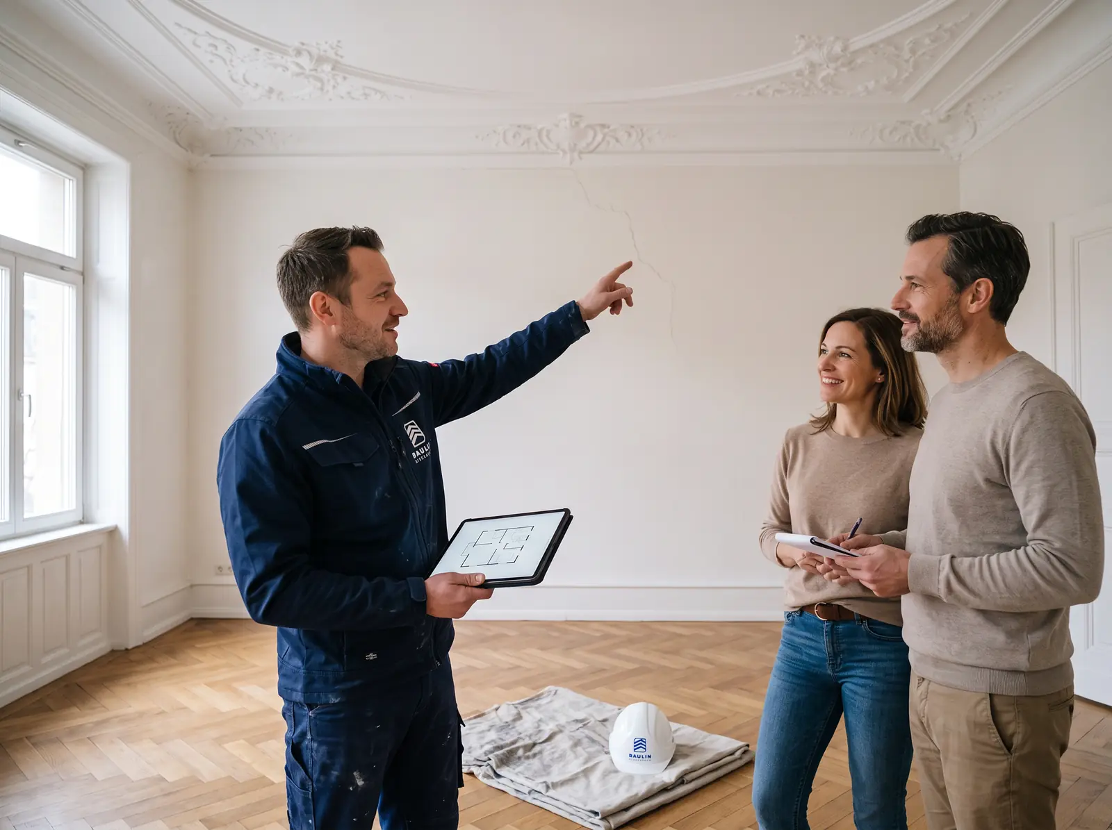 BAULIN Stuckateur bei der kostenlosen Besichtigung mit Eigentümern im Altbau