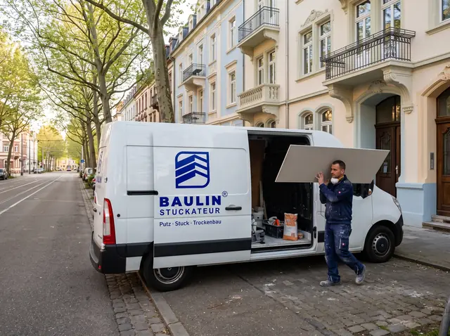 BAULIN Firmenwagen vor einem Altbau in Karlsruhe